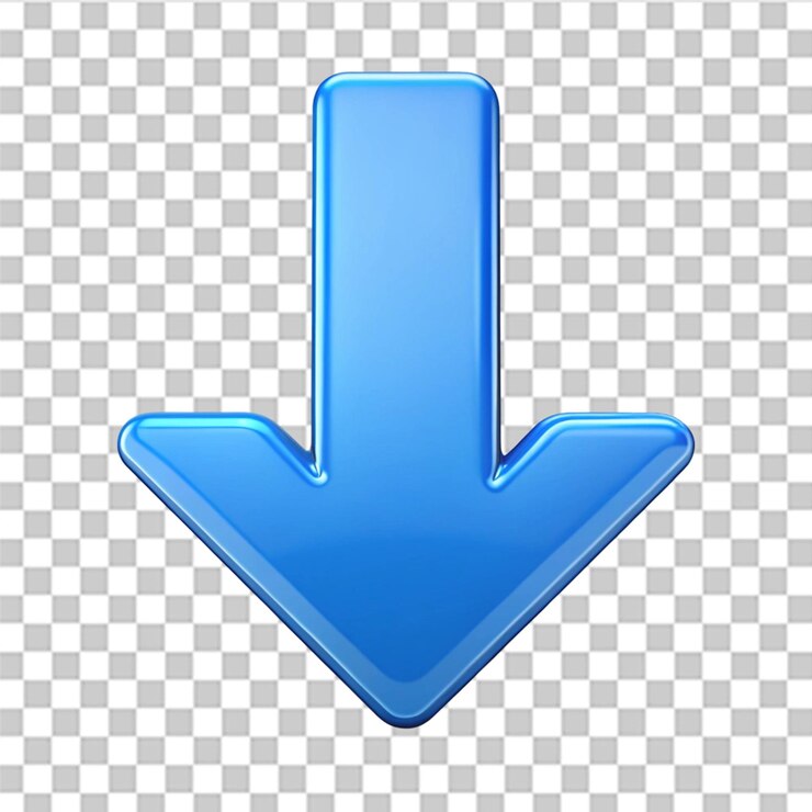 PSD la flecha de descarga del icono azul flecha hacia abajo ui web aislada en un fondo transparente