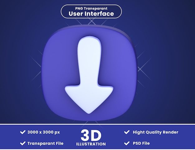 PSD flecha de descarga de ilustración de icono 3d