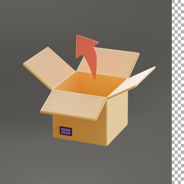 PSD flecha hacia fuera con caja ilustración 3d