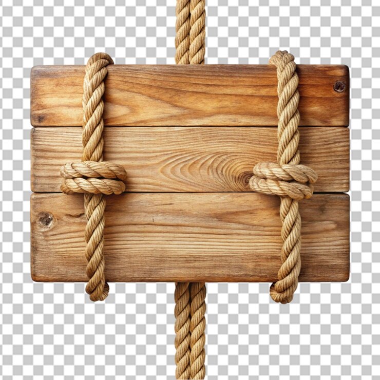PSD flecha de madera colgada de cuerdas aislada