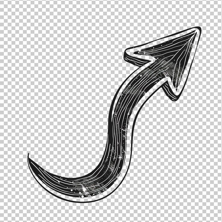 PSD la flecha negra de estilo boceto png curva en posición vertical