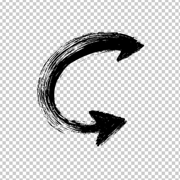 PSD flecha negra simple dibujada a mano con una curva en un fondo transparente