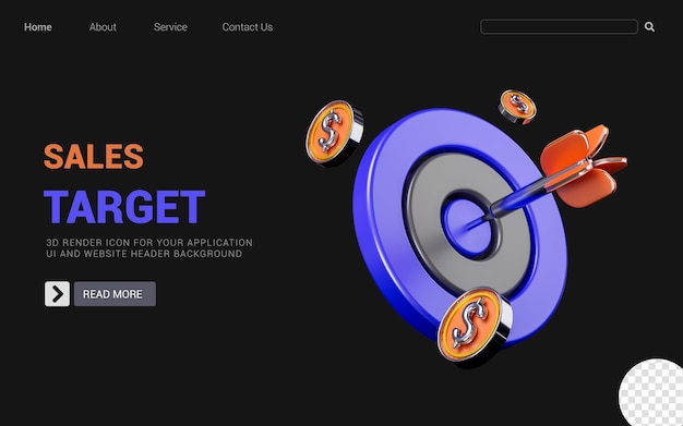 flecha de ojo de buey con signo de dólar sobre fondo oscuro 3d render concepto para objetivo de ventas