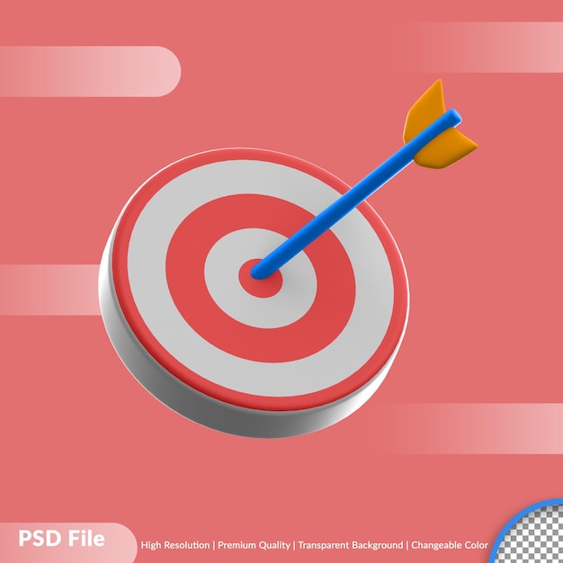 PSD flecha de representación 3d en el icono de negocio de destino