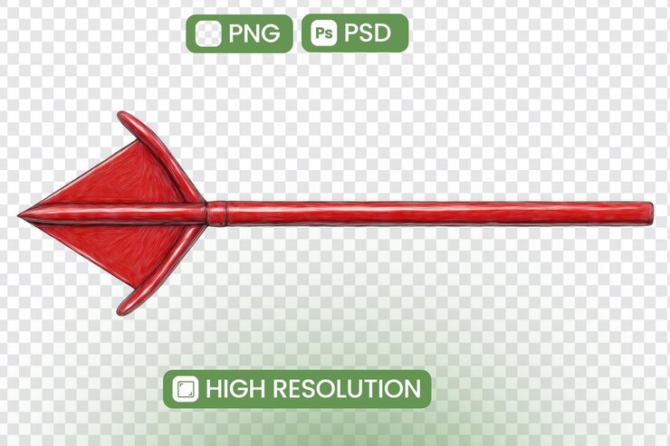 PSD la flecha roja apunta a la derecha con la punta afilada y el símbolo de dirección del eje largo o el concepto de diseño del elemento gráfico