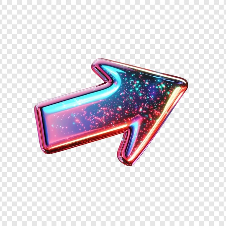 PSD flecha rosada y azul brillante que apunta diagonalmente hacia arriba brilla elemento de diseño de brillo