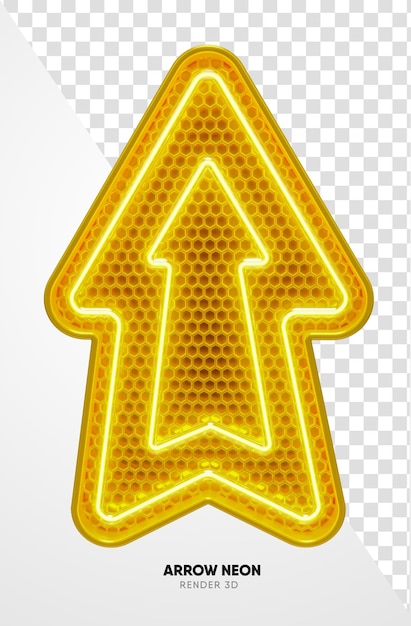 Flèche de cadre jaune avec grille et texture néon dans un rendu 3d réaliste avec un fond transparent