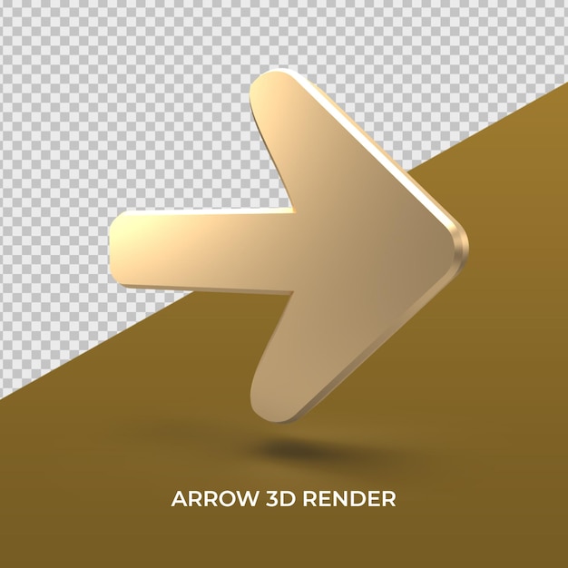 Flèche or icône droite 3D Render