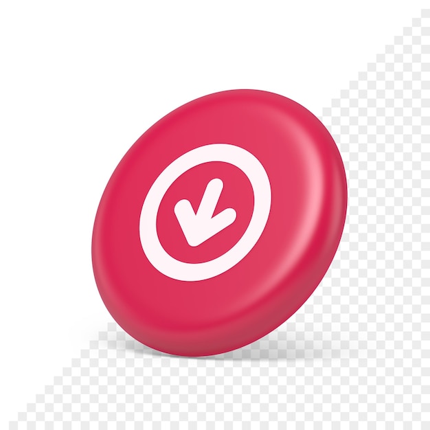 Flèche vers le bas cercle cadre bouton interface web pointeur navigation application 3d isométrique icône réaliste