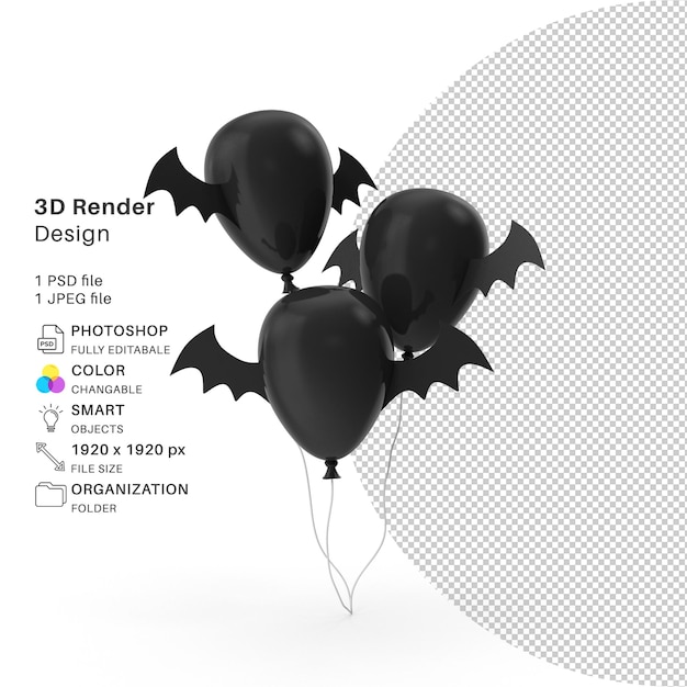 PSD fledermaus-halloween-ballon 3d-modellierung psd-datei realistischer fledermaus-halloween-ballon