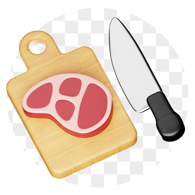 Fleisch auf dem Schneidbrett mit dem Messer des Eid al Adha 3D-Ikonen