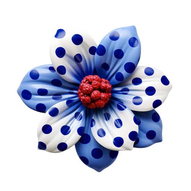 PSD une fleur bleue et blanche avec une perle rouge dessus