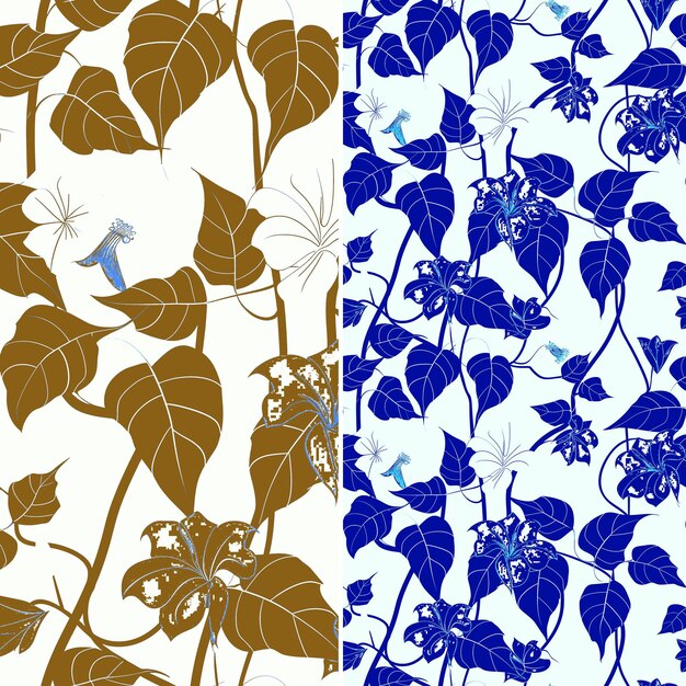 PSD une fleur bleue avec des papillons et un papillon à gauche