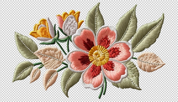 PSD une fleur de broderie sur un png transparent