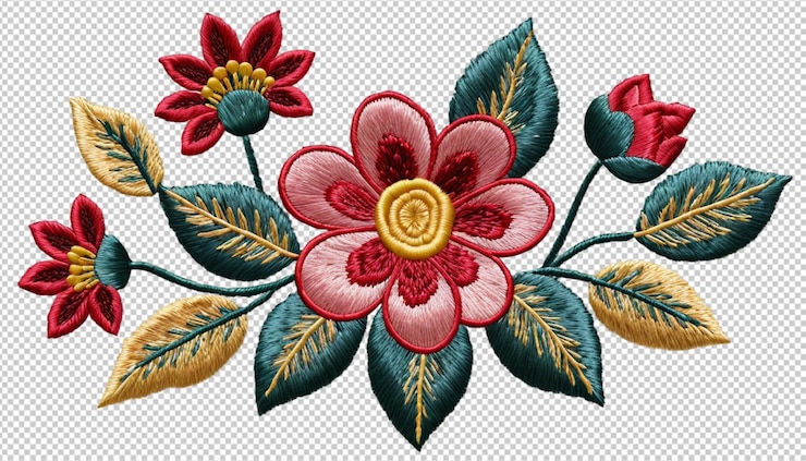PSD une fleur de broderie sur un png transparent