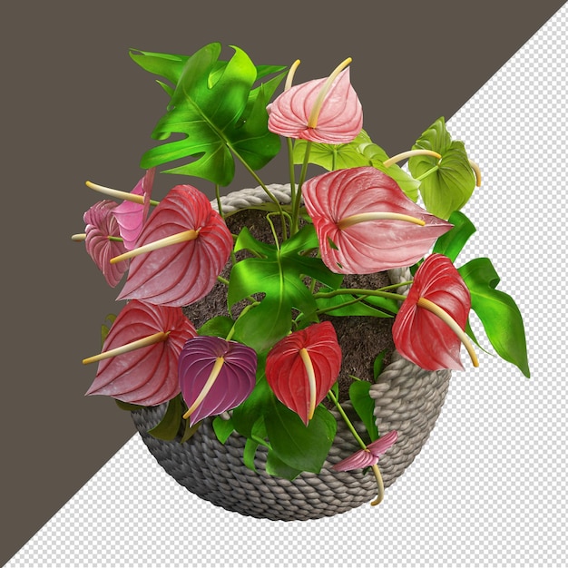 PSD fleur dans un vase en rendu 3d isolé