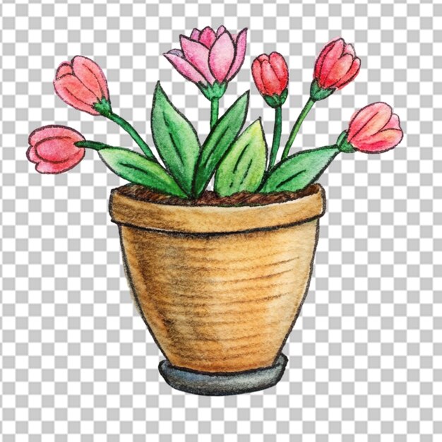 PSD une fleur de dessin animé dans un pot