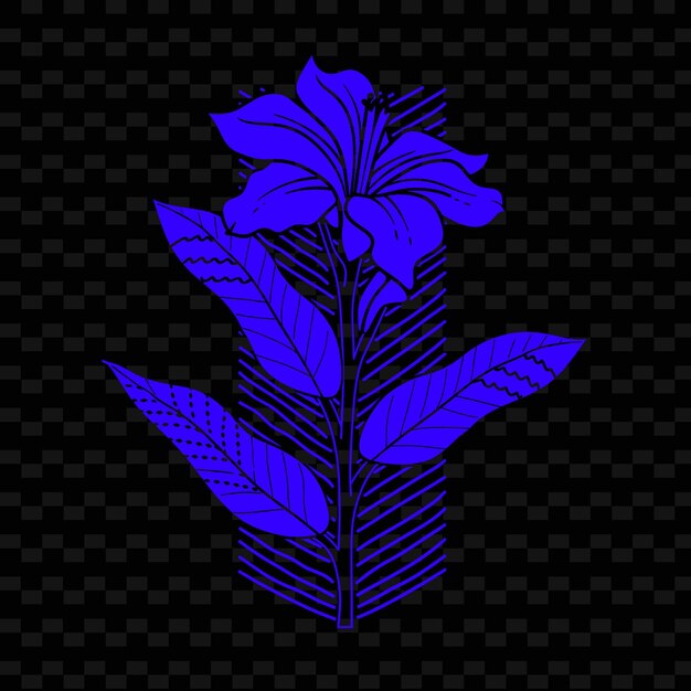 PSD une fleur sur un fond noir avec une feuille bleue