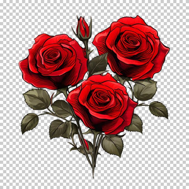 PSD fleur illustrée rouge sur fond transparent