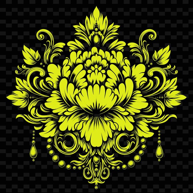 PSD une fleur jaune avec un motif de fleurs sur un fond noir