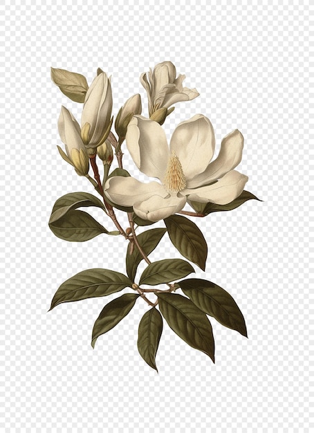 Fleur De Magnolie Isolée Sur Un Fond Transparent Ancienne Illustration Botanique