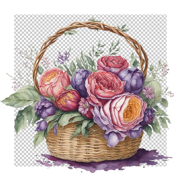 PSD fleur de panier à aquarelle