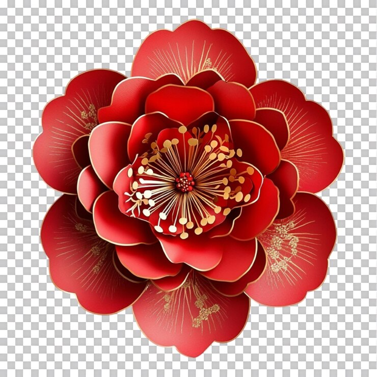 Une fleur de papier exquise avec un ornement chinois sur un fond transparent