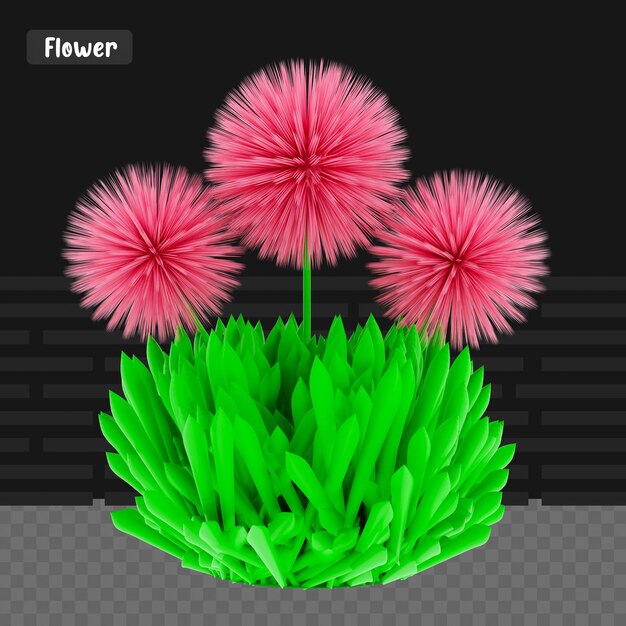 PSD fleur de rendu 3d avec de l'herbe verte