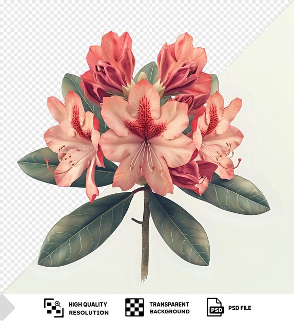 PSD fleur de rhododendron transparente png clipart avec une variété de fleurs roses et rouges et de feuilles vertes png