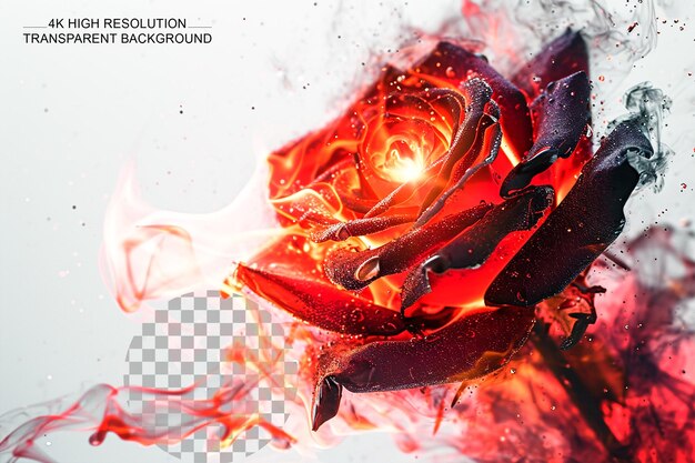 PSD fleur de rose avec amour de feu dessin en forme de rose sur fond transparent
