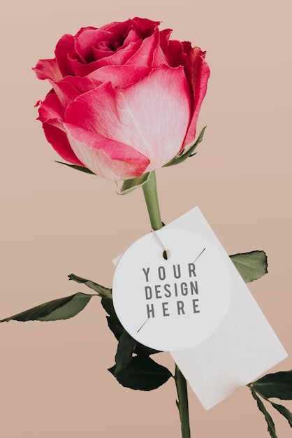 PSD fleur rose avec une maquette d'étiquette