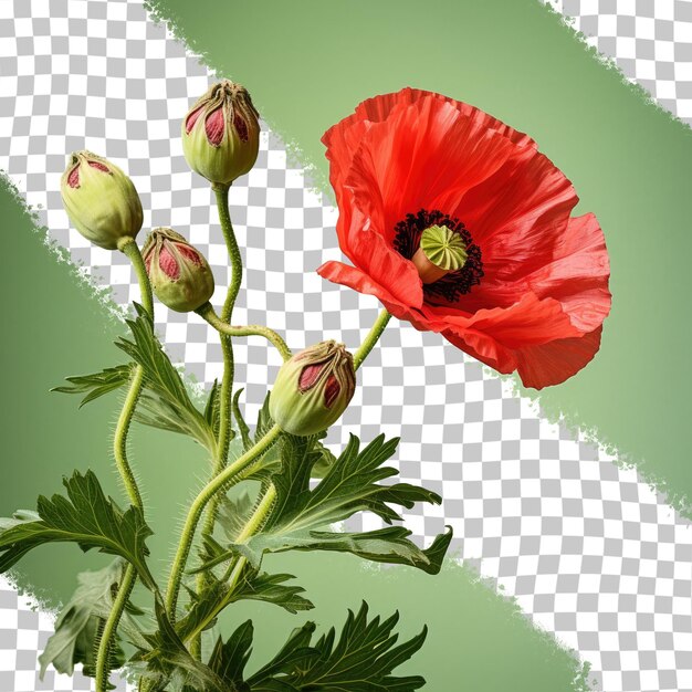 PSD une fleur rouge avec le fond vert et les rayures blanches.