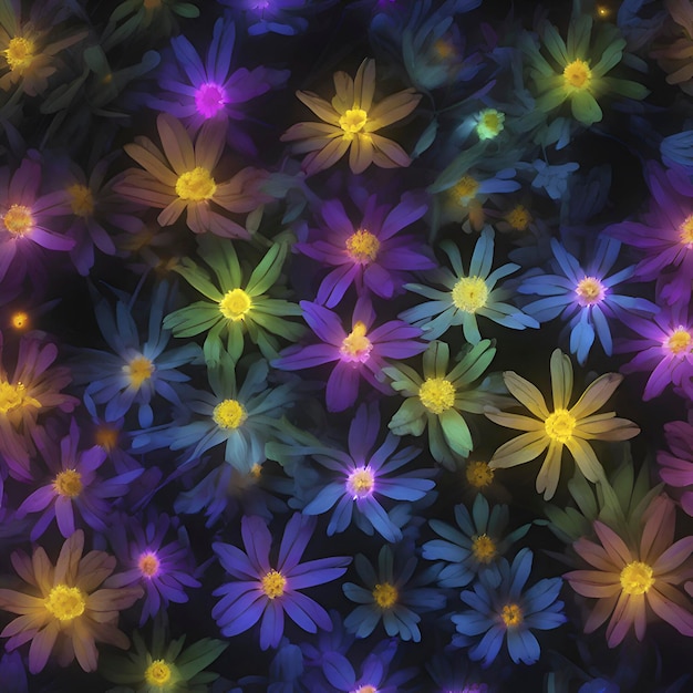 PSD fleur sauvage lumineuse et colorée la nuit aigenerated