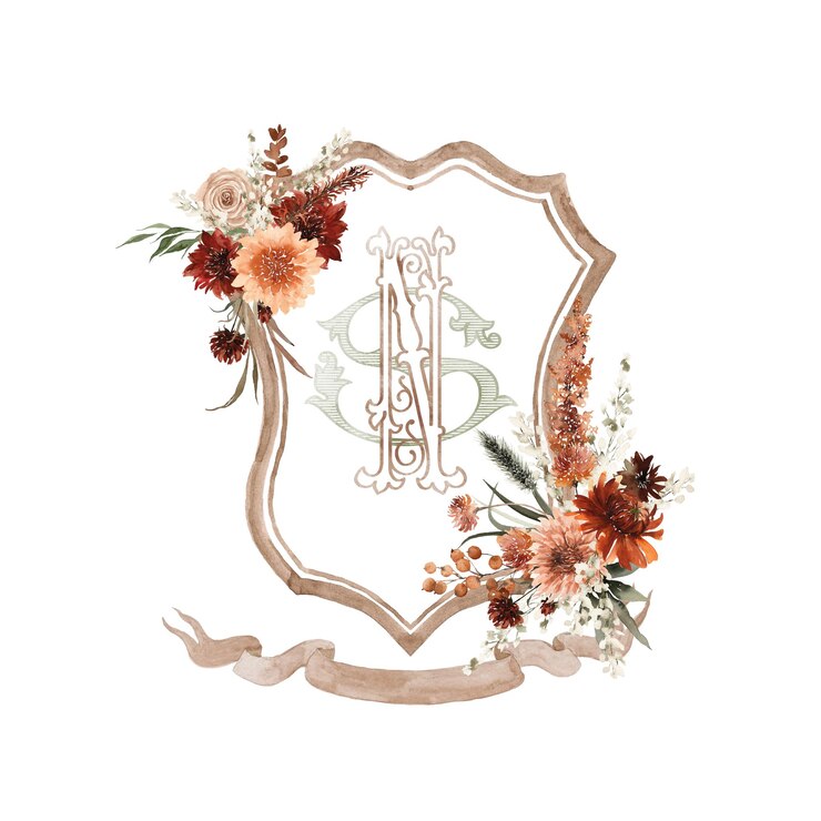 PSD fleur de terre cuite crête de mariage monogramme crête automne automne
