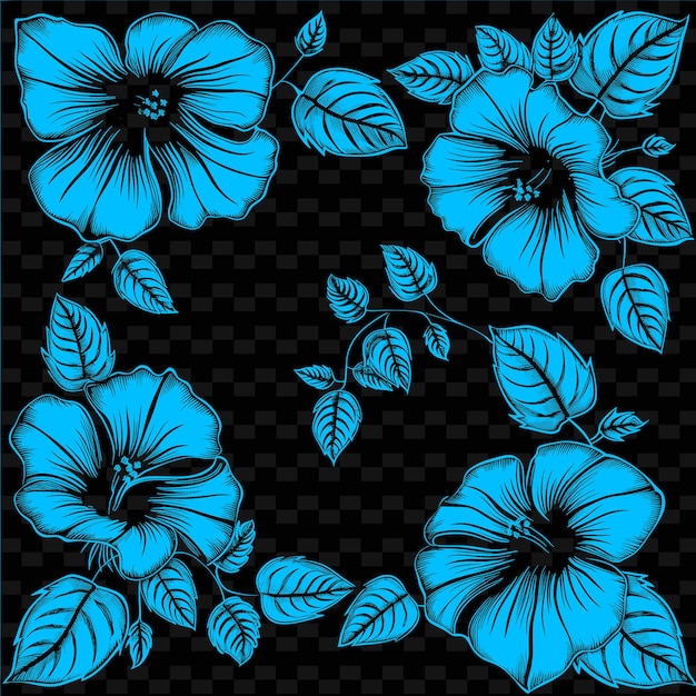 PSD fleurs bleues sur un fond noir vecteur libre