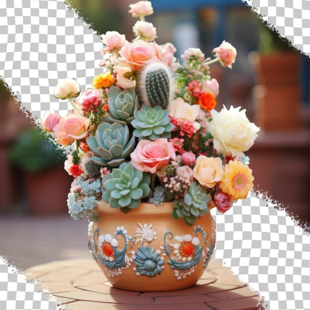 Des Fleurs De Cactus En Fleurs Dans Des Pots De Jardin à Fond Transparent