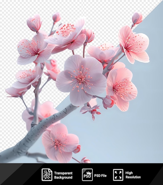 PSD les fleurs de cerisier sakura en fleurs roses, blanches et roses et blanches s'épanouissent contre un ciel bleu clair.