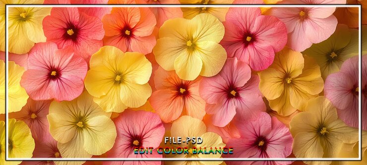 PSD des fleurs colorées en gros plan