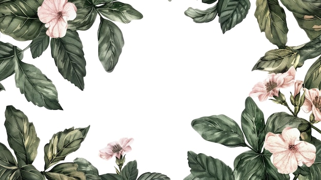 Des fleurs de couleurs vives et des feuilles vertes sur un fond blanc Aquarelle AIG56