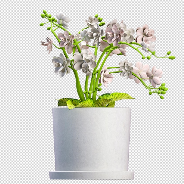 Fleurs Dans Le Panier En Rendu 3d Isolé