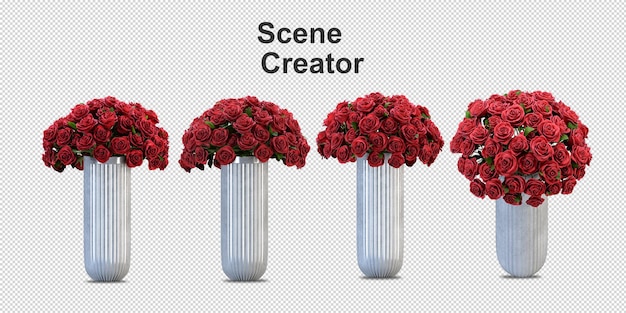 PSD fleurs dans un vase en rendu 3d isolé