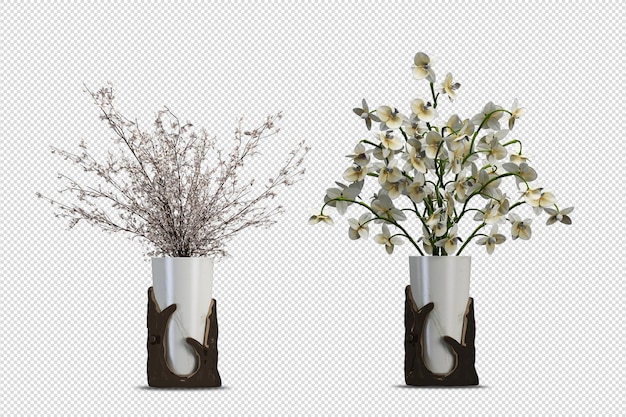 PSD fleurs dans un vase en rendu 3d isolé