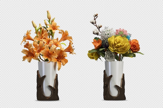 PSD fleurs dans un vase en rendu 3d isolé