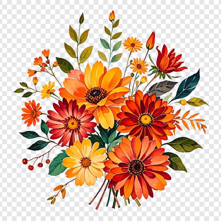 PSD fleurs dautomne laquarelle vintage isolée sur fond blanc