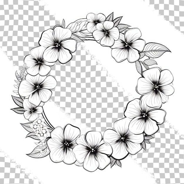 PSD fleurs décoratives sur un cadre rond avec fond transparent motif abstrait noir et blanc