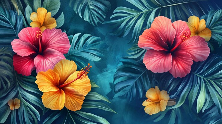 PSD des fleurs et des feuilles tropicales vibrantes