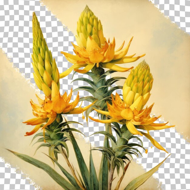 PSD les fleurs jaunes de l'aloe vera contrastent sur un fond transparent