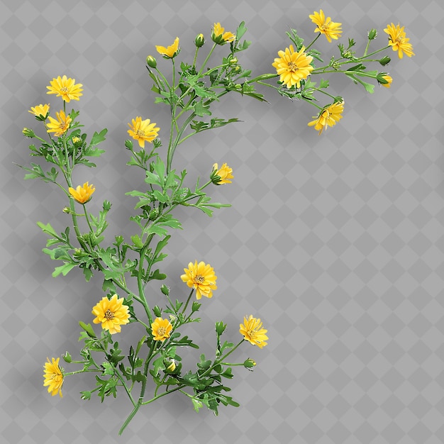 PSD fleurs jaunes sur un fond gris avec un motif grunge