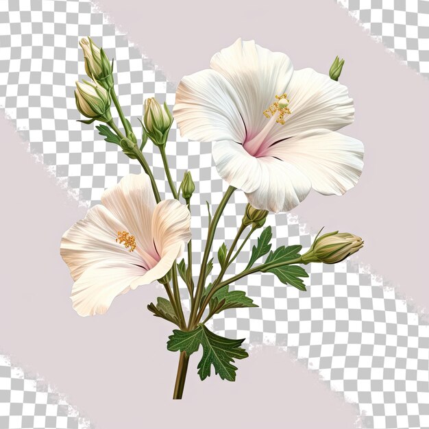 PSD fleurs de lavatère blanches sur fond transparent
