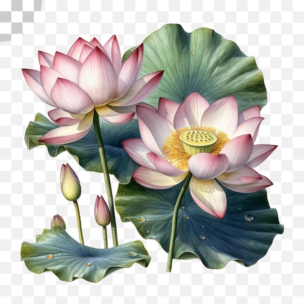 PSD fleurs de lotus aquarelle fond transparent